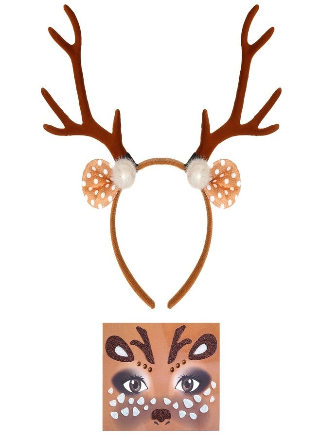 phnydreg 2 Pcs Deer Costume Kit Deer Headband Antlers with Makeup Stickers for Halloween Cosplay Party Favors - Image 1